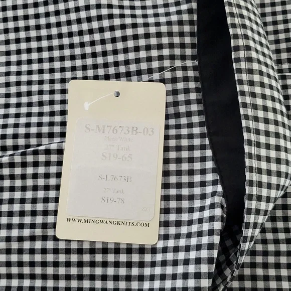 NWT Ming Wang Gingham Collared Sleeveless Button Down Blouse, Black & Wh…